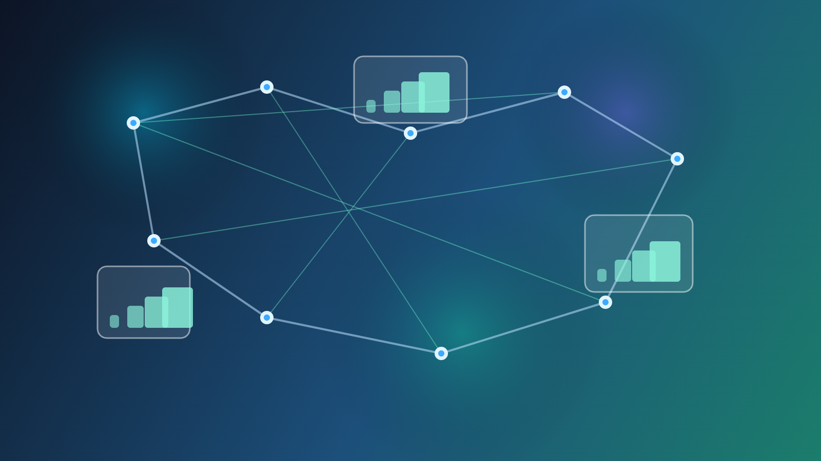 Abstract network and analytics visualization in blue and teal tones