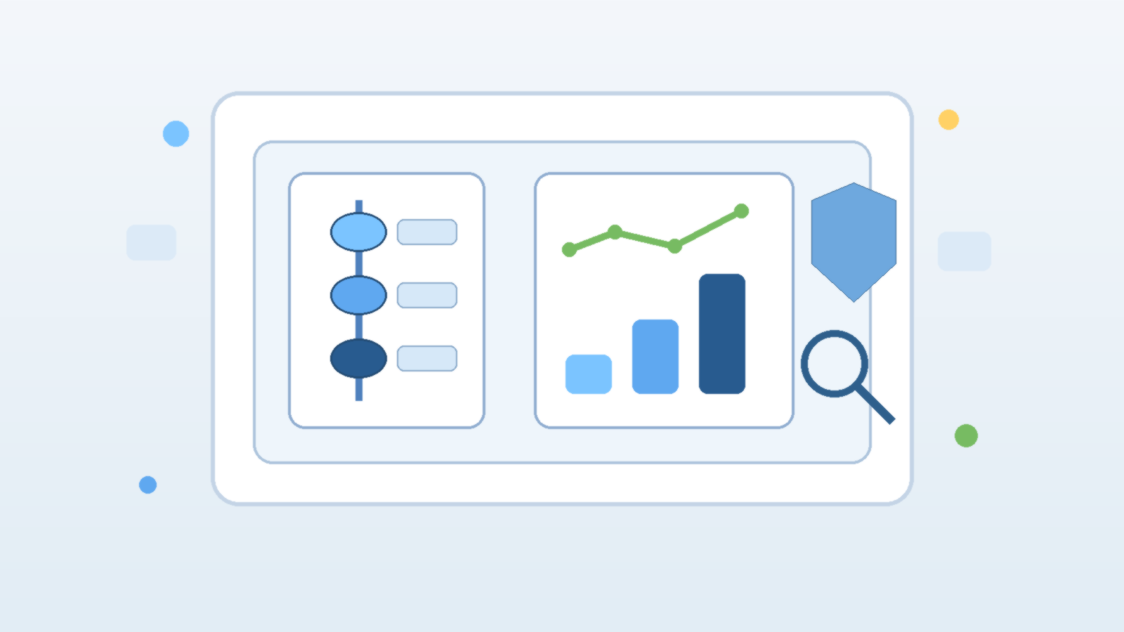 Illustration of an AI activity dashboard with audit events, analytics, and governance symbols