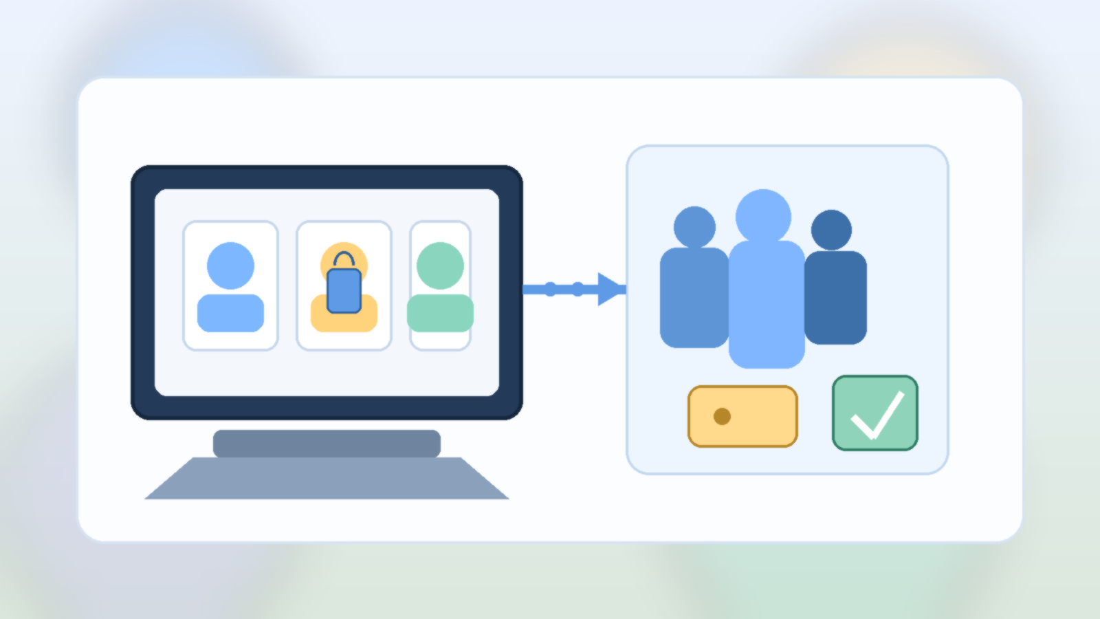 Illustration of separate browser profiles on a family laptop with guest access and privacy cues